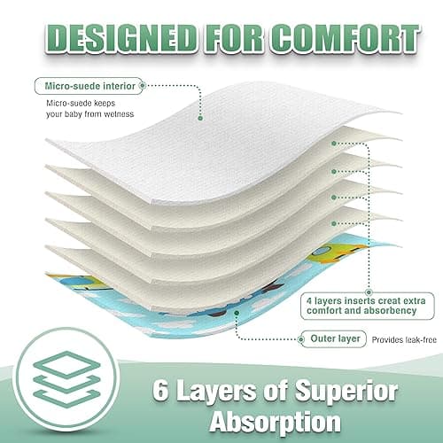 wegreeco Cloth Diapers 6 Pack with 6 Inserts & 1 Wet Bag, Washable Cloth Diapers for Babies, One Size Adjustable Reusable (Car, Airplane) thumbnail 5