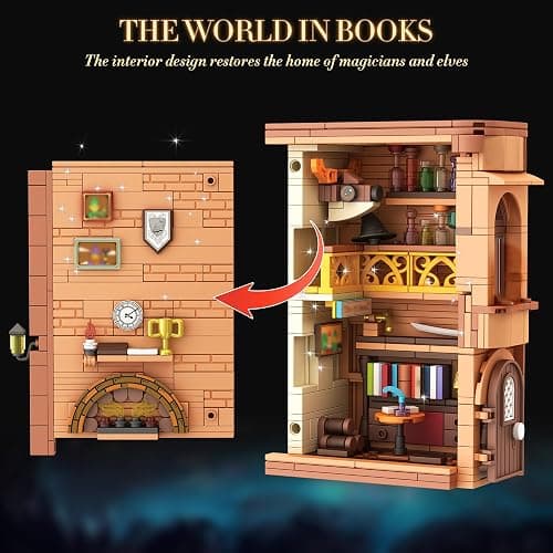 Bookends Building Set for Adult, Home Bookshelf Insert Decoration Building, Bookcase Miniature House Model Building for Adults, 1488pcs thumbnail 7