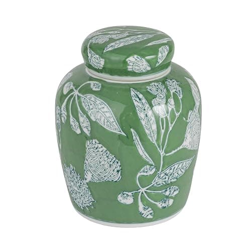 Creative Co-Op Decorative Ceramic Ginger Jar with Lid, Green - Image 1