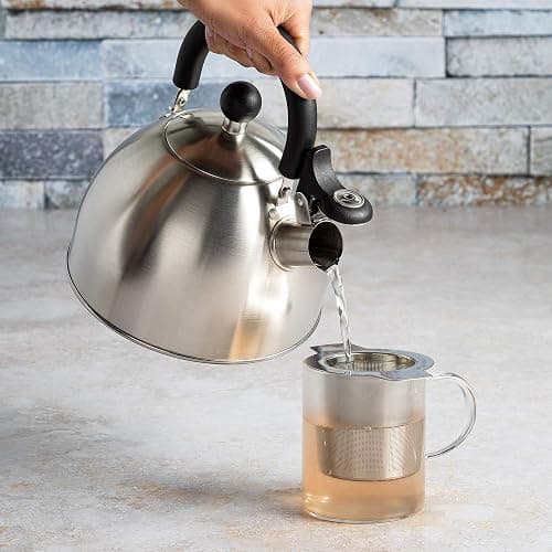 Primula Stewart Whistling Stovetop Tea Kettle Food Grade Stainless Steel, Hot Water Fast to Boil, Cool Touch Folding, 1.5-Quart, Brushed with Black Handle thumbnail 10