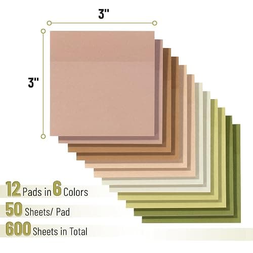 Mr. Pen- Sticky Notes, 3”x3”, 12 Pads, 600 Sheets, Dark and Earthy Colors Sticky Notes 3x3 thumbnail 3