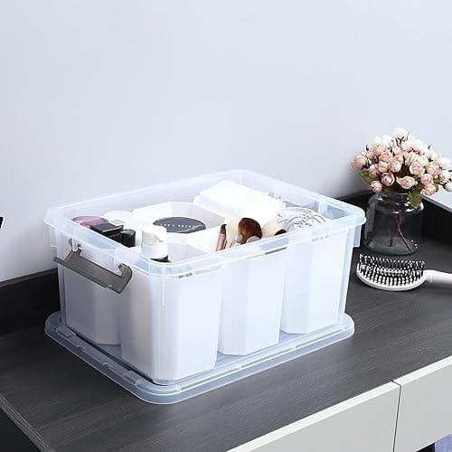 Citylife 17 QT Plastic Storage Bins Clear Storage Box with Lids Multipurpose Stackable Storage Containers for Organizing Tool, Craft, Crayon - Clear White - 1 Pack-17 QT thumbnail 5