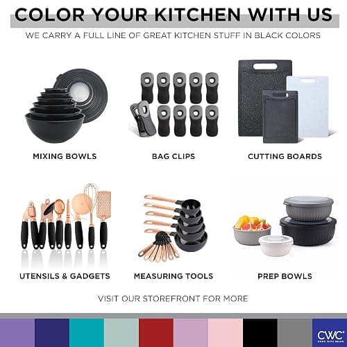 COOK WITH COLOR Mixing Bowls with Lids - 12 Piece Plastic Nesting Bowls Set includes 6 Prep Bowls and 6 Lids, Non Slip Bottom and Embossed Design - Microwave Safe (Black) thumbnail 9