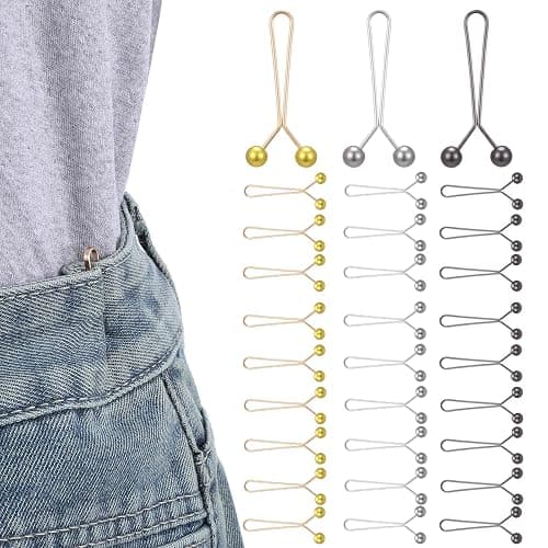 Tucnoeu 30pcs Pant Waist Tightener Metal Clips for Loose Jeans, Reusable Waist Cincher Clip, Adjustable Pant Clips for Waists Tightener, No Sewing Required (Gold, Silver, Gunmetal) - Image 1