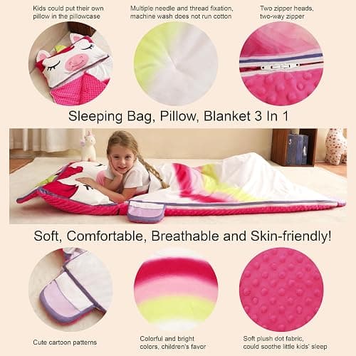 Rabtero Kids Sleeping Bag, Toddlers Nap Mat, Girls Sleeping Mat for Daycare Preschool, Slumber Bag, Pillow, Blanket 3 in 1 thumbnail 4