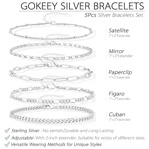 Gokeey Gold Bracelets Set for Women Non Tarnish Trendy,14K Gold Plated Dainty Stackable Paperclip Cuban Link Chain Bracelets, Simple Cute Cuff Bracelets Jewelry Set Adjustable 7"+2" thumbnail 6