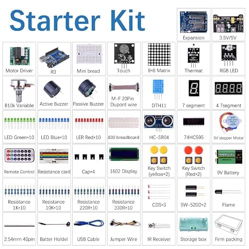 Kuman Arduino-Compatible R3 Board Starter Kit with Sensors, Breadboard, Jumper Wires, Motors, LCD, Tutorial for Beginners to Learn Robotics Coding and Electronics Projects thumbnail 3