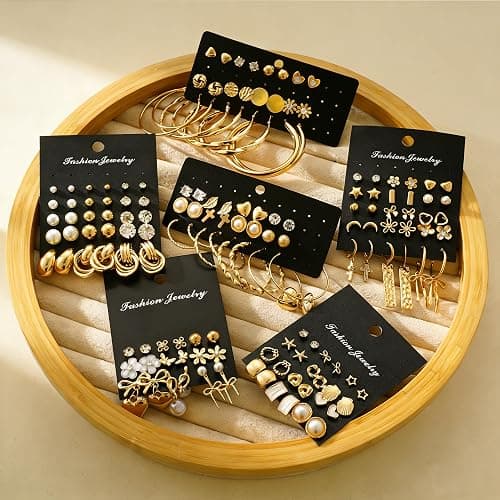 75 Pairs Gold Stud Earrings Set for Women, Trendy Hypoallergenic Pearl Cubic Zirconia Multiple Piercings Earrings Packs, Stud Hoops Earrings for Gift Jewelry thumbnail 6