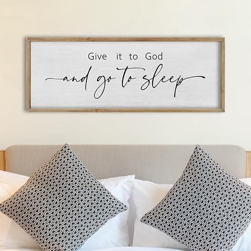 FZMHASLWW Give It To God And Go To Sleep Sign Above Bed Wall Decor 32"×12" Master Bedroom Over Bed Rustic Bible Verse Christian God Holy Catholic Farmhouse Horizontal Wall Art (Wood) thumbnail 4