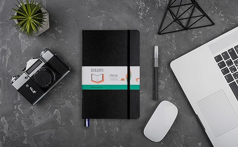Rukasto Hardcover Notebook Blank Journal Sketchbook for Drawing, Medium 5.5 by 8.4 Inch, 100 GSM Thick Paper (Black, Plain) thumbnail 2