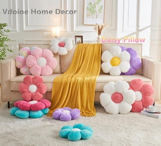 Vdoioe Pink Flower Pillow，Flower Shaped Throw Pillow 15.7In Daisy Pillow Cushion Cute Flower Seating Cushion Home Decorative Pillows for Sofa Couch Bed thumbnail 3