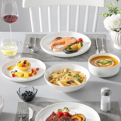 MALACASA Plates and Bowls Sets, 24 Pieces Modern Porcelain Dinnerware Set for 6 Ceramic Dishware Dishes White Dinner Ware Set Microwave and Dishwasher Safe, Series Luna | Modern Ceramic Dishware,Kitchen Dining Ware,Microwave and Dishwasher Safe,Simple Solid White Design,Series LUNA thumbnail 8
