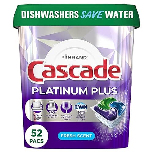 Cascade Platinum Plus Dishwasher Pod, Dish Detergent ActionPacs, Dishwasher Detergent, Fresh, 52 Count - 52 Count (Pack of 1) - Fresh