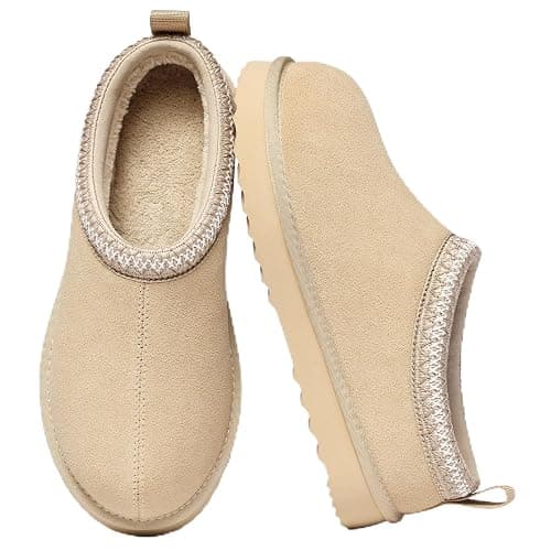 bebealy Genuine Suede Fuzzy Slippers for Women Winter Warm House Shoes Cozy Mini Boots for Indoor Outdoor - Image 1