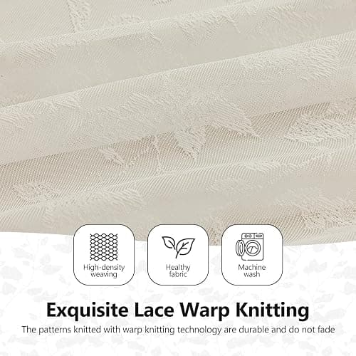 Rinwoc Beige Lace Sheer Curtains – Vintage Leaves Pattern Lace Curtains for Living Room/Bedroom, Light Filtering Modern Privacy Light Filtering Rod Pocket Window Drapes, 52W x 63L Inch, 2 Panels thumbnail 8