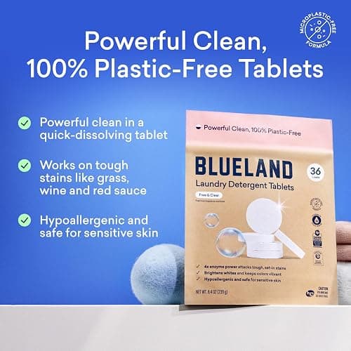 BLUELAND Laundry Detergent Tablets, 36 Count, Plastic-Free Eco-Friendly Pods, Sheets, Liquid Alternative - Fragrance Free and Clear, Natural, Gentle thumbnail 2