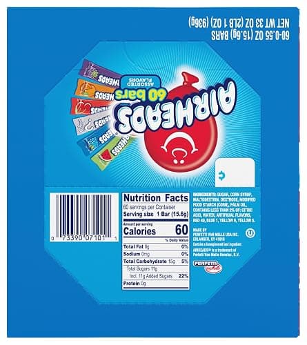 Airheads Full-Size Candy Bars,Taffy Candy Bulk Variety Pack,Individually Wrapped,Six Assorted Fruit Flavors Artificially Flavored,Box,60 Count (Pack of 2) thumbnail 2