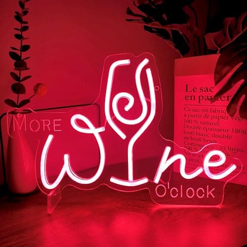 Wine Glass Neon Sign More Wine O'clock Neon Light for Wall Decor Red LED Signs for Bar Pub Home Bar Restaurant Bedroom Party Decoration USB Powered Wine Time Sign Lights thumbnail 4