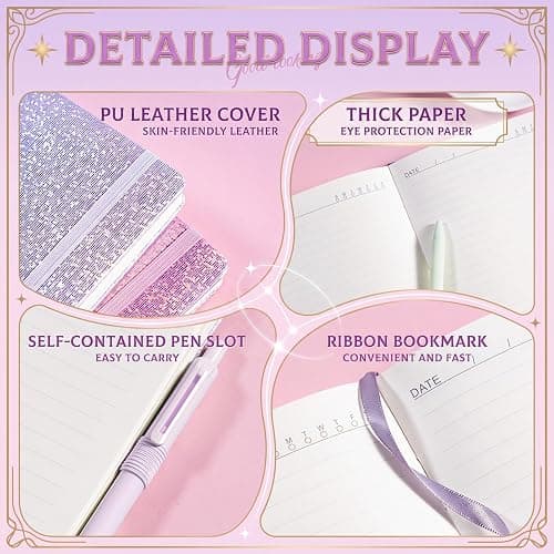 Glitter A5 Lined Notebook Hardcover, Ruled Journal No Bleed Paper Gift | Sparkling Hardcover With 192 Thick Smooth Pages. Lay-Flat Stitched Binding, Pen Loop & Elastic Band. For Daily Use. thumbnail 2