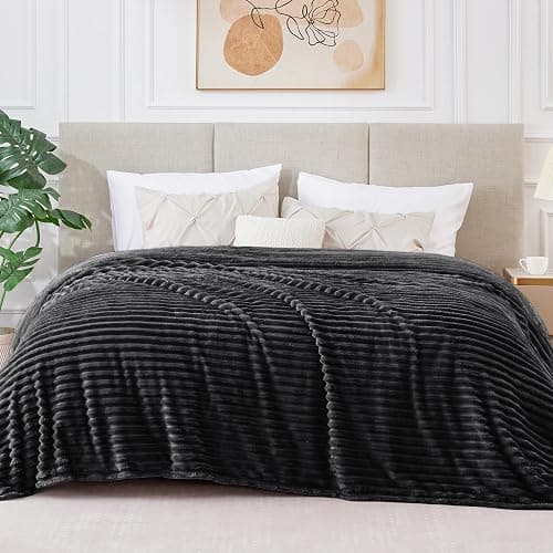 BEDELITE Fleece Blanket Queen Size – 3D Ribbed Jacquard Soft and Warm Decorative Fuzzy Blankets – Cozy, Fluffy, Plush Lightweight Throw Blankets for Couch, Bed, Sofa(Black, 90x90 inches) thumbnail 8