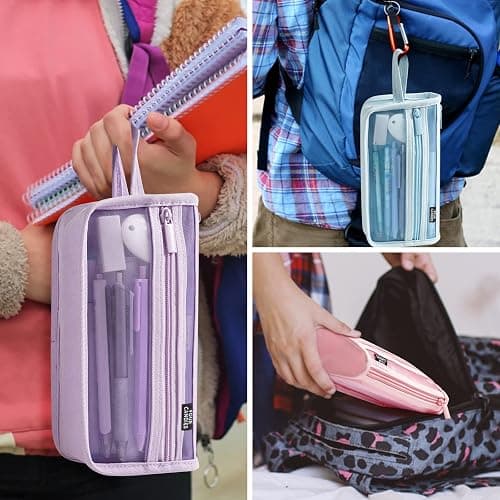 Four Candies Grid Mesh Pencil Case with Handle and Zipper, Clear Double-layer Pencil Pouch Marker Pouch, Travel Makeup Bag, Cute Transparent Stationary Organizer Pen Bag for Adult Office College | Smooth Zipper, Transparent Pencil Pouch, Cute Stationary, Makeup Bag, Travel Friendly, for Adult Office College thumbnail 8
