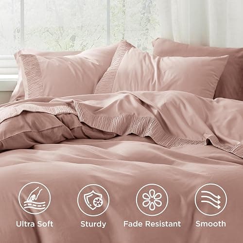 Bedsure Queen Sheet Set - 4 Pieces Soft Queen Size Sheets - Breathable & Cooling - Hotel Luxury - Easy Care Polyester Microfiber Cute Bedding for Women, Men, Dusty Pink thumbnail 3