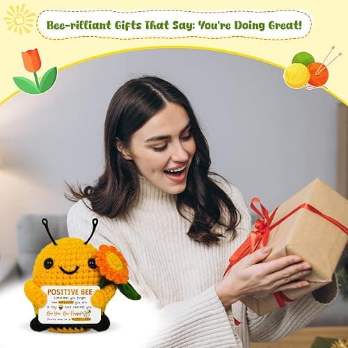 OASSIE Christmas Inspirational Gifts for Women Men - Mini Positive Crochet Animals Bee - Christmas Motivational Birthday Gifts for Son Daugther Mom Dad Sister Coworker Friend, Bee Decorations for Home thumbnail 2