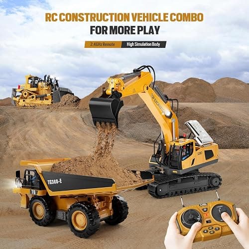 Remote Control Excavator Construction Toys for Boys, 2×1200mAh RC Construction Truck with Metal Shovel & Light, 11CH Excavator Toys for Boys 3-5 4-7 8-12 Year Old Kids Christmas Birthday Gift,120+Mins thumbnail 6