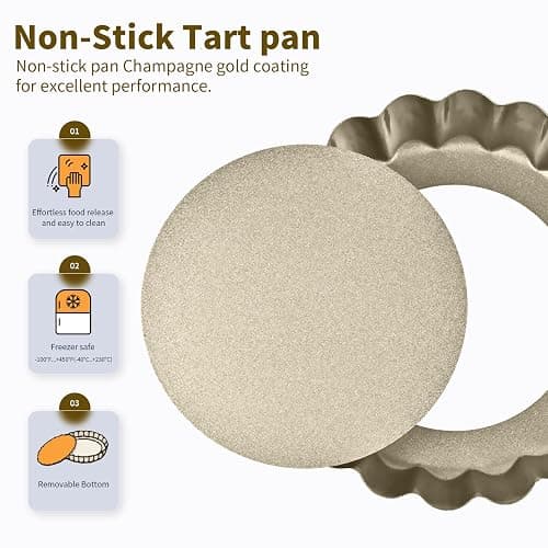 RICHSC-PAN Mini Tart Pan 12PCS, 4 Inch Tart Pan Removable Bottom Non-Stick Tin, 0.9 Inches High Suitable for DIY Making Small Tarts at Home. Champagne Gold Appearance. thumbnail 4
