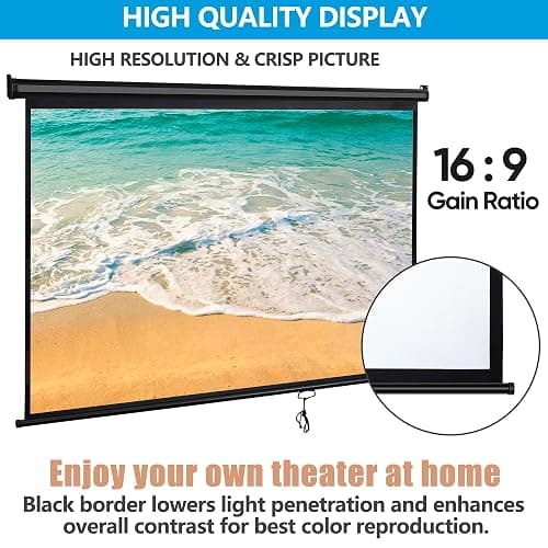 SUPER DEAL 80'' 16:9 HD Projection Screen Foldable Anti-Crease Portable Projector Movie Screen Manual Pull Down for Home Theater Presentation Education Outdoor Indoor Public Display, Black thumbnail 4