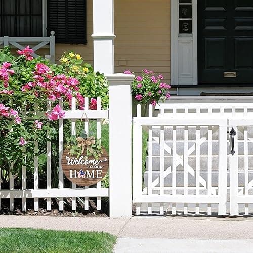 Interchangeable Seasonal Welcome Sign Front Door Decoration, Rustic Round Wood Wreaths Wall Hanging Outdoor, Farmhouse, Porch, for Spring Summer Fall All Seasons Holiday Halloween Christmas. thumbnail 2