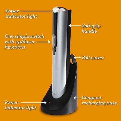 Oster Cordless Electric Wine Bottle Opener with Foil Cutter, Silver thumbnail 7