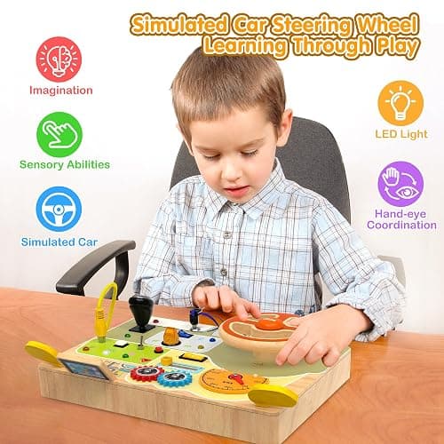 JGOBUB Montessori Toddler Toys - Baby Wooden Busy Board - Sensory Toys with Light Switch - Travel Toys for Educational Toddler Activities for Toddlers 1 2 3 4+ Year Old thumbnail 6