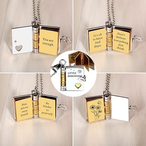 Little Reminders Book Necklace Back to School Supplies for Girls Daughter | College Essentials for Girls, Stocking Stuffers Birthday Gift for Women Girls Granddaughter Sister, Adjustable Book Necklace thumbnail 3