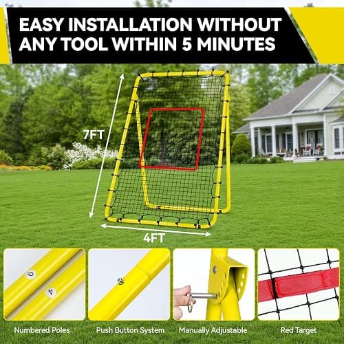 Volleyball Rebounder Net 7x4ft with 5 Adjustable Angles, Anti-UV Volleyball Bounce Back Net Training Equipment with 4 Stakes, Durable & Stable Baseball Pitch Back Rebounder, Easy Storage thumbnail 7