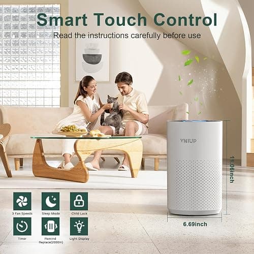 Air Purifiers for Bedroom Home up to 1000 ft², Vniup H14 True HEPA Room Air Purifiers for Bedroom, with Fragrance Function Sleep Mode& Light Mode Air Cleaner for Pet Dander Odor Dust Smoke thumbnail 6