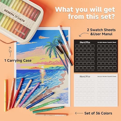 MemOffice Acrylic Paint Markers, 36 Colors, Brush Tip Paint Pens Set | High Opacity, No Bleed, For Rock, Fabric, Wood, Glass, 3D Printing, DIY Crafts, Water-Based, Waterproof thumbnail 7