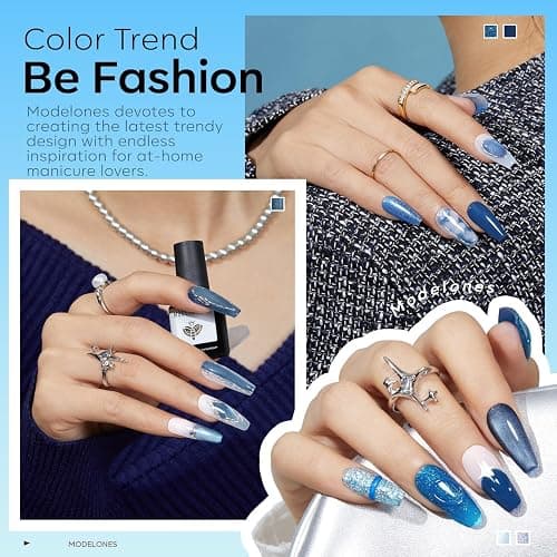 Modelones Gel Nail Polish 6 Colors Blue Glitter Galaxy Dark Blue 9D Cat Eye Gel Polish with Magnet Shimmer Pearl Soak Off Led Nail Art DIY Salon Gift For Women thumbnail 3