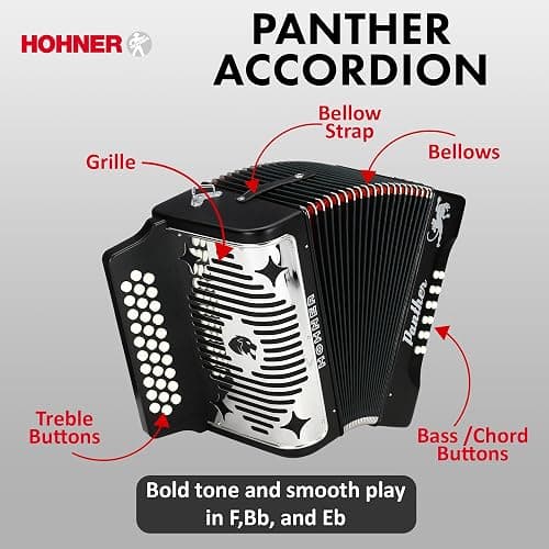 Hohner Panther Diatonic Accordion - Keys G/C/F Bundle with Gig Bag and Austin Bazaar Polishing Cloth thumbnail 5
