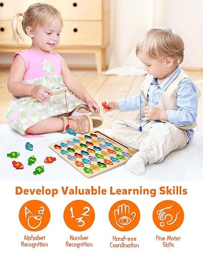 Coogam Magnetic Alphabet Numbers Fishing Game, Wooden ABC Letter Numbers Color Matching Puzzle Fine Motor Montessori Educational Toy for Preschool 3 4 5 Year Old Toddlers thumbnail 5