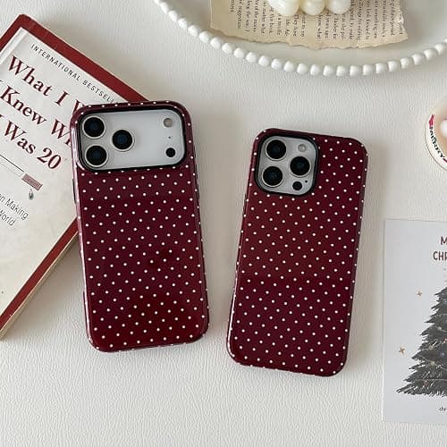 Sayoaho Compatible with iPhone 13 Case & 14 Case, Fashion Cute Polka Dot Pattern Aesthetic Design for Women, Soft TPU and Hard Back Shockproof Phone Cover, Wine Red thumbnail 8