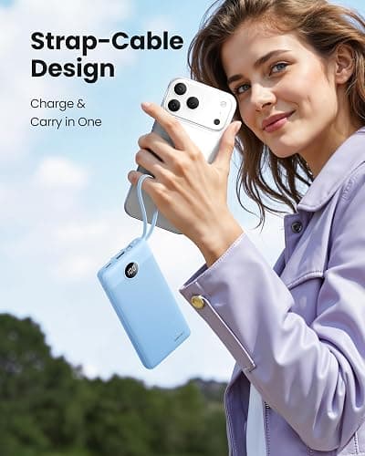 Coowisty 10000mAh Portable Charger, Slim Power Bank with Built-in Cables, Battery Pack 5 Outputs 2 Inputs LED Display Compatible with iPhone/Android & More (Blue) thumbnail 4