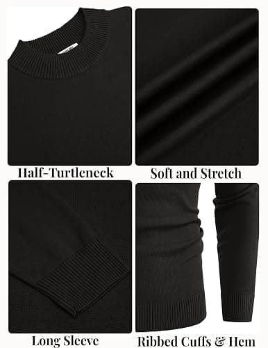 COOFANDY Men's Mock Turtleneck Ribbed Knit Pullover Sweater Casual Lightweight Slim fit Dress Sweater - Large - Black thumbnail 6
