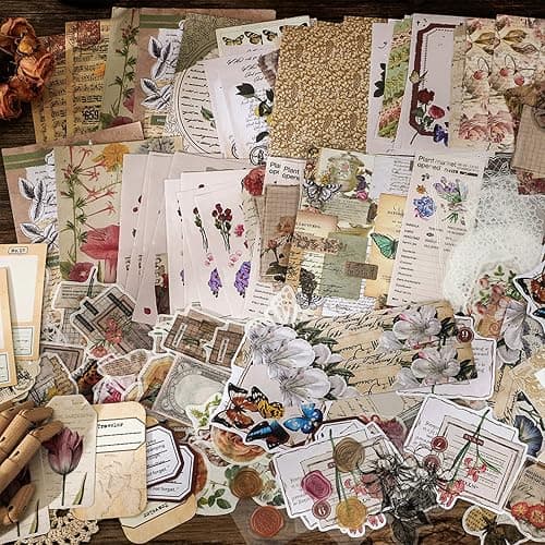 260PCS Vintage Journaling Scrapbooking Supplies Scrapbook Sticker Paper Ephemera Pack for Bullet Junk Journal Planners Collage Craft Notebooks Album (Flowers and Butterflies) thumbnail 7