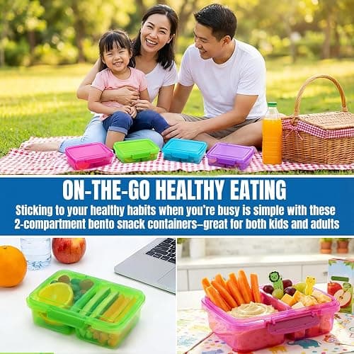 Hiceeden 4 Pcs 18 Oz Snack Containers with Lids, Reusable 2 Compartments Plastic Food Container with Cute Forks, BPA-Free Travel Bento Lunch Boxes for Kids & Adults, Dishwasher Safe thumbnail 6