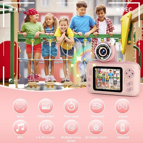 Makolle Upgrade Kids Selfie Camera,Chritmas Birthday Gift for 3-9 Years Old Girls,Portable Toy for 3 4 5 6 7 8 9 Year Children,Toddler 1080HD Digital Video Camcorder Camera with 32G SD Card Pink thumbnail 2