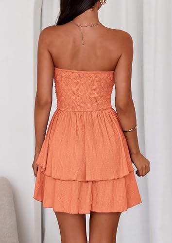 PRETTYGARDEN Women's Summer Strapless Flowy Mini Dresses | Tube Top Dress,Off Shoulder,Back Smocked,Swing A Line,Ruffle Short,Cute Birthday Party,Going Out Outfits,Fashion Clothing thumbnail 2