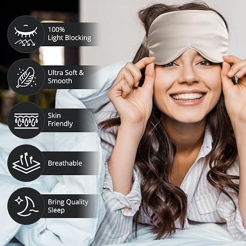 BOKOR Nature Silk Sleep Eye Mask, Sleeping Mask, Dark Circles and Puffiness, Improve Sleep, Light Blocking Eye Cover - Champagne thumbnail 3