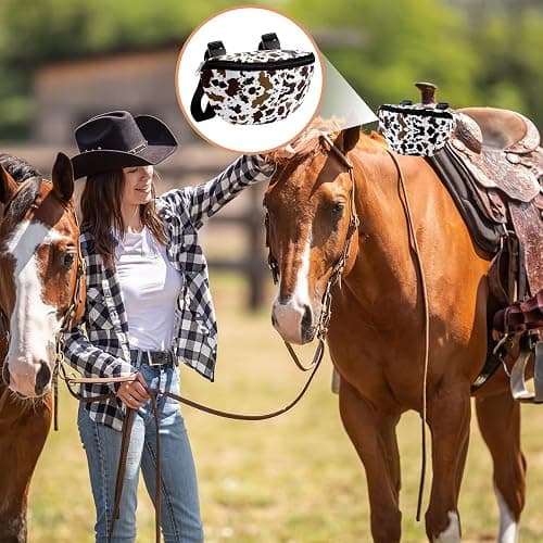 Huhumy 2 Pcs Insulated Saddle Pouch Print Endurance Waterproof Saddle Bag for Holding Cellphone Key Horse Riding Gear(Cow Print) thumbnail 6