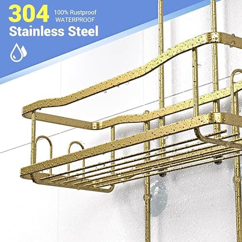 Aitatty Hanging Shower Caddy Bathroom Organizer: Rustproof Shower Shelf Racks Over Shower Head - No Drilling Inside Bath Shower Rack Shelves Over Showerhead for Shampoo with Soap Holder Gold - Gold thumbnail 4